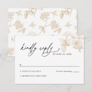 Tarjeta de respuesta de boda floral dorada victori