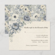 Tarjeta de respuesta de boda floral francesa azul