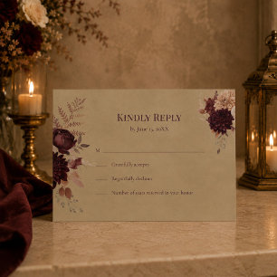 Tarjeta de respuesta de boda floral gótica de Borg