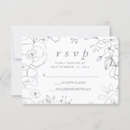 Tarjeta de respuesta de boda floral gris plateado 