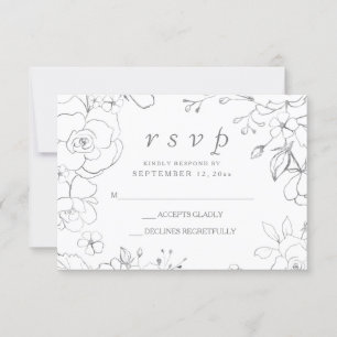 Tarjeta de respuesta de boda floral gris plateado