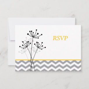 Tarjeta de respuesta de boda floral gris y amarill