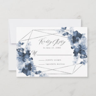 Tarjeta de Respuesta de Boda Floral Índigo Abstrac