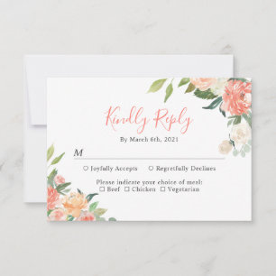Tarjeta de respuesta de boda floral jardín coral m