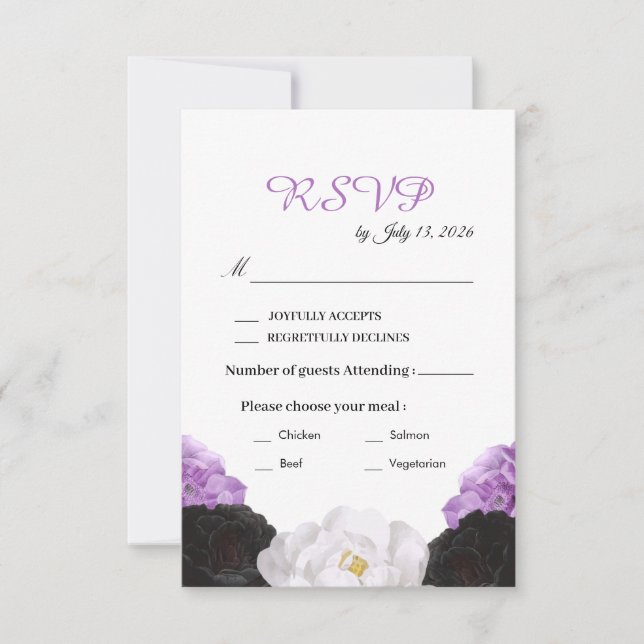 Tarjeta de respuesta de boda floral lavanda (Anverso)