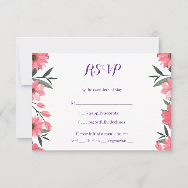 Tarjeta de respuesta de boda floral Lavanda Rubor (Anverso)