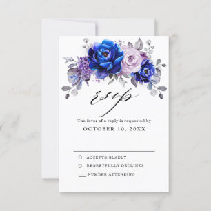 Tarjeta de respuesta de boda floral lila azul real