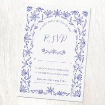 Tarjeta de respuesta de boda floral mediterránea a