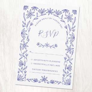 Tarjeta de respuesta de boda floral mediterránea a