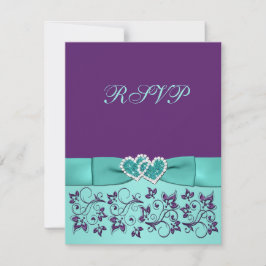Tarjeta de respuesta de boda floral morada Aqua im
