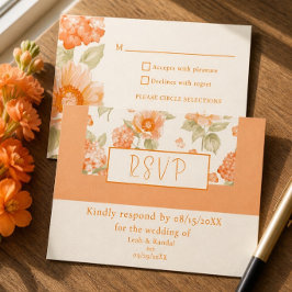 Tarjeta de respuesta de boda floral naranja