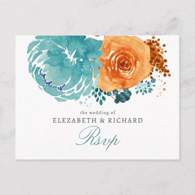 Tarjeta de respuesta de boda floral naranja quemad (Anverso)
