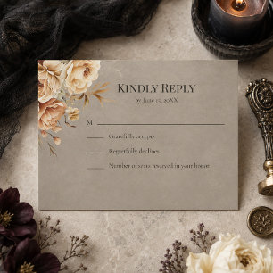 Tarjeta de respuesta de boda floral negra de bruja