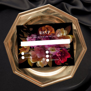 Tarjeta de respuesta de Boda floral pintado oscuro
