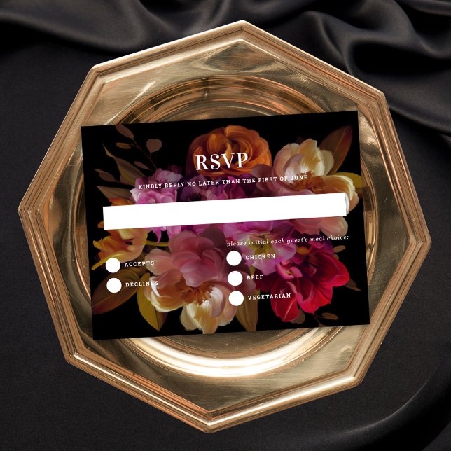 Tarjeta de respuesta de Boda floral pintado oscuro (Subido por el creador)