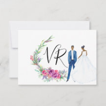 Tarjeta de respuesta de boda floral púrpura acuare