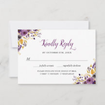 Tarjeta de respuesta de boda floral púrpura ciruel