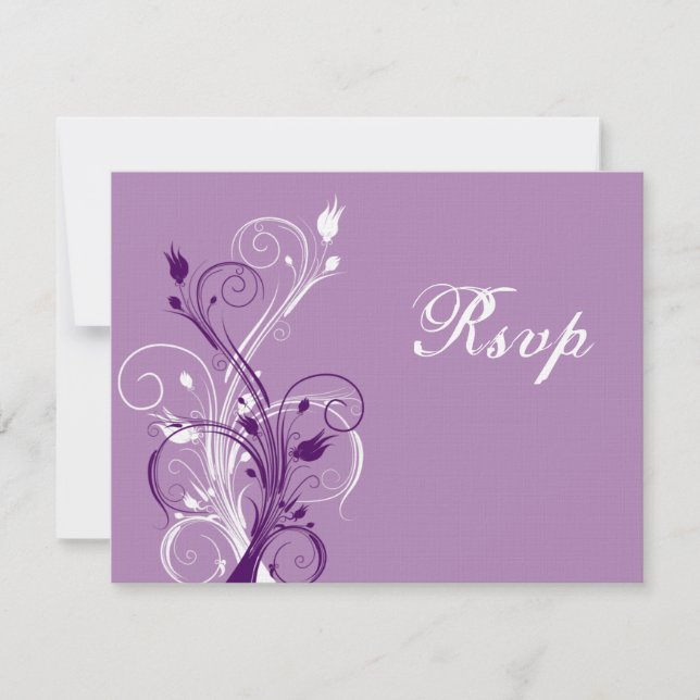 Tarjeta de respuesta de boda floral púrpura, lila  (Anverso)
