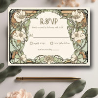 Tarjeta de respuesta de boda floral realista Art N