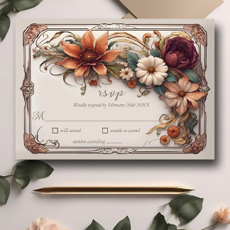 Tarjeta de respuesta de boda floral realista Art N