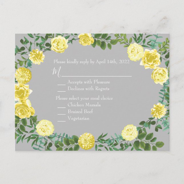 Tarjeta de respuesta de Boda floral Rosa amarillo  (Anverso)