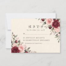 Tarjeta de respuesta de boda floral rosa de Borgoñ