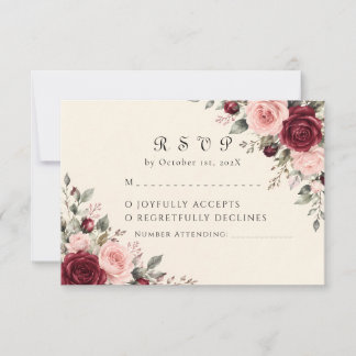 Tarjeta de respuesta de boda floral rosa de Borgoñ