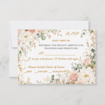 Tarjeta de respuesta de boda floral rosa de lujo