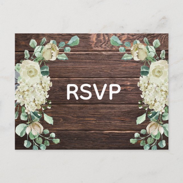Tarjeta de respuesta de boda floral rosa de madera (Anverso)
