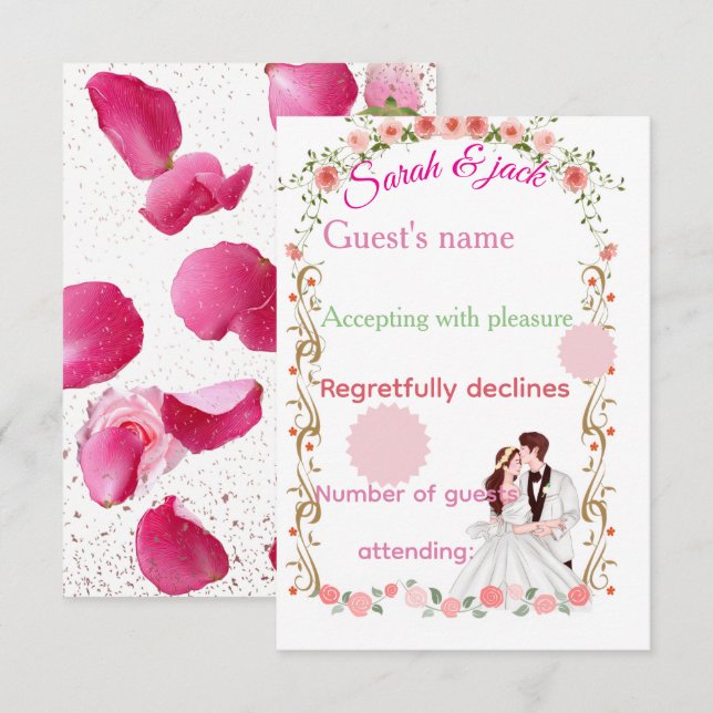 Tarjeta de respuesta de boda floral rosa elegante (Anverso / Reverso)