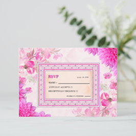 Tarjeta de respuesta de boda floral rosa fucsia vi
