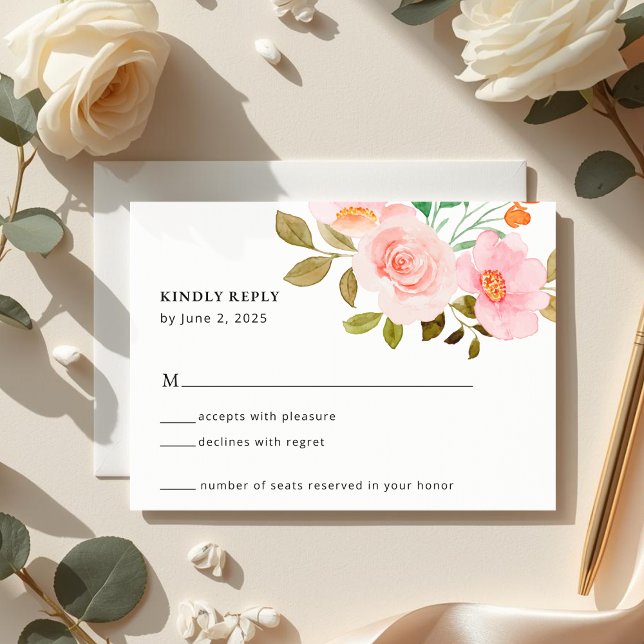 Tarjeta de respuesta de boda floral rosa melocotón (Subido por el creador)