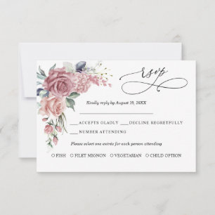 Tarjeta de respuesta de boda floral rosa polvorien