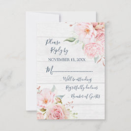 Tarjeta de respuesta de boda floral rosa rústica d