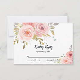 Tarjeta de respuesta de boda floral rosa sonrojado