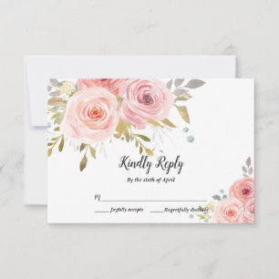 Tarjeta de respuesta de boda floral rosa sonrojado