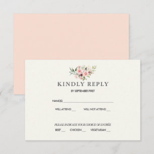 Tarjeta de respuesta de boda floral rosada - Crema
