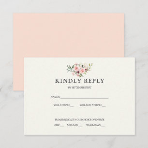 Tarjeta de respuesta de boda floral rosado - Crema
