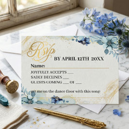Tarjeta de respuesta de boda floral rústica azul b