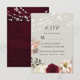 Tarjeta de respuesta de boda floral rústica de col