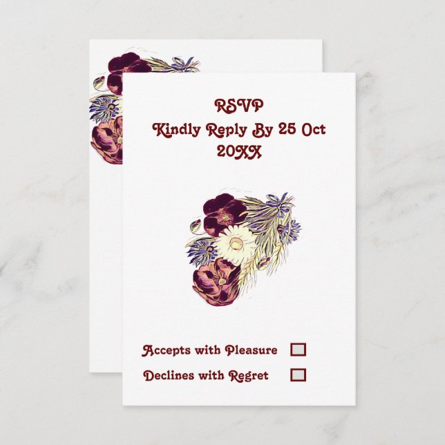 Tarjeta de respuesta de boda floral rústica elegan (Anverso / Reverso)