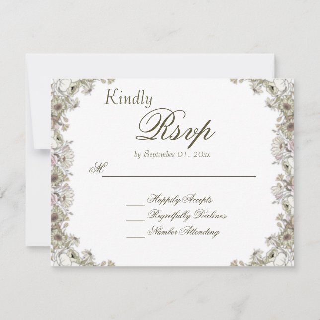 Tarjeta de respuesta de boda floral rústica elegan (Anverso)