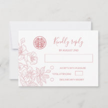 Tarjeta de respuesta de boda floral sonrojada arte