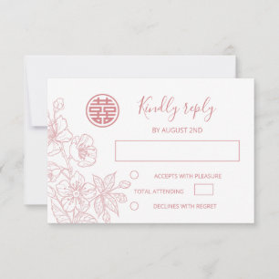 Tarjeta de respuesta de boda floral sonrojada arte