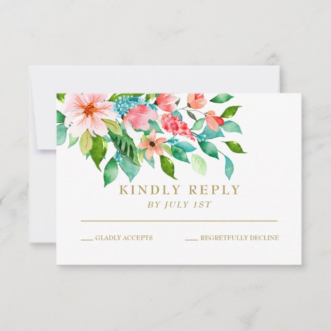 Tarjeta de respuesta de boda floral tropical (Anverso)