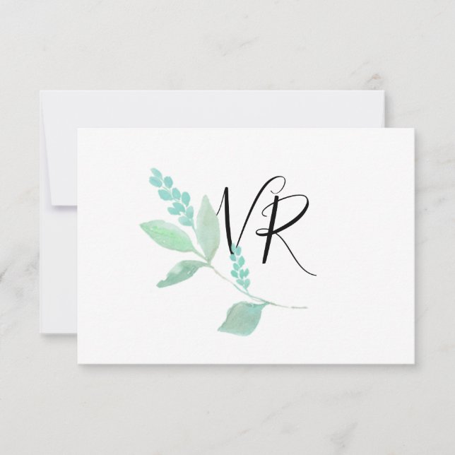 Tarjeta de respuesta de Boda floral verde azulada  (Anverso)