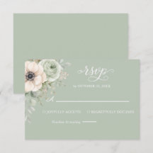 Tarjeta de respuesta de boda floral verde salvia a