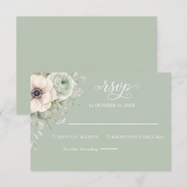 Tarjeta de respuesta de boda floral verde salvia a