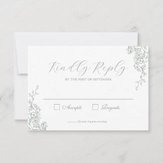 Tarjeta de respuesta de boda floral verde salvia s