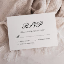 Tarjeta de respuesta de boda formal en blanco y ne